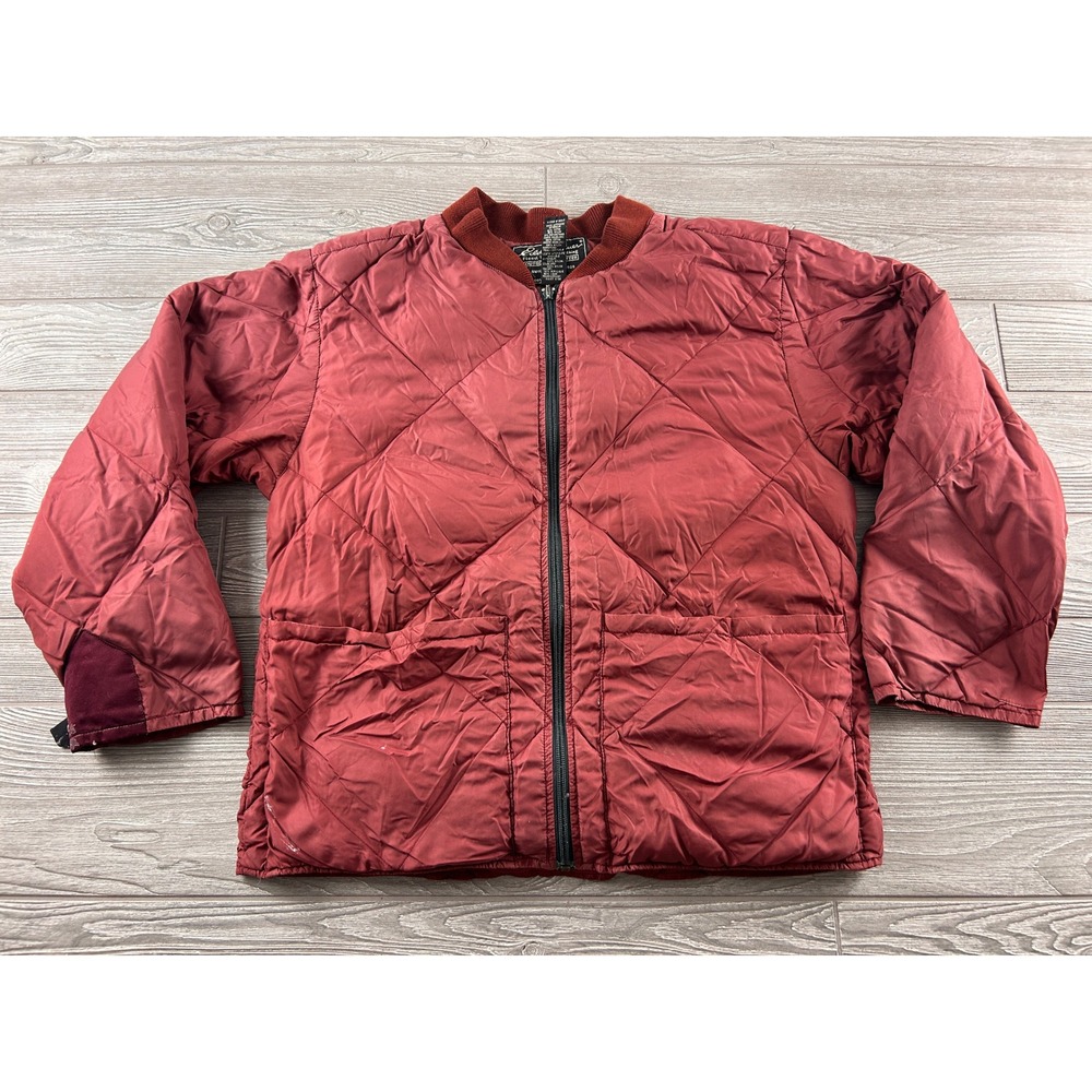 Vintage Eddie Bauer Goose Down Quilted Liner Jacket Burgundy Red Mens Large L